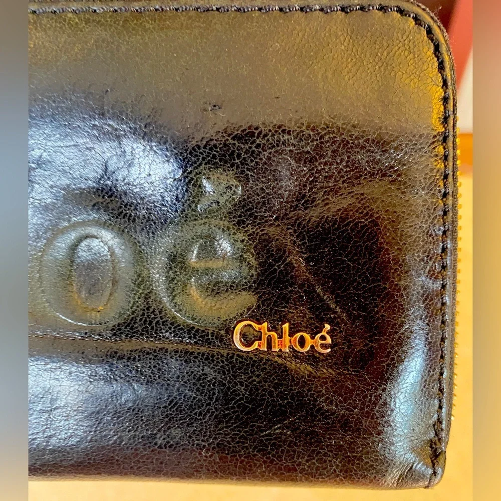CHLOE Black Leather Zip Around Wallet w/Authentication Card/Box/Dust Bag, EUC